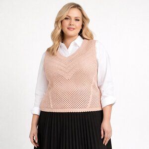 City Chic Weave Spirit Starling Reine V-Neck Vest Peachy Top - 14W - NEW